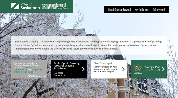 City of Saskatoon announces the launch of the Growing Forward! Shaping Saskatoon website.