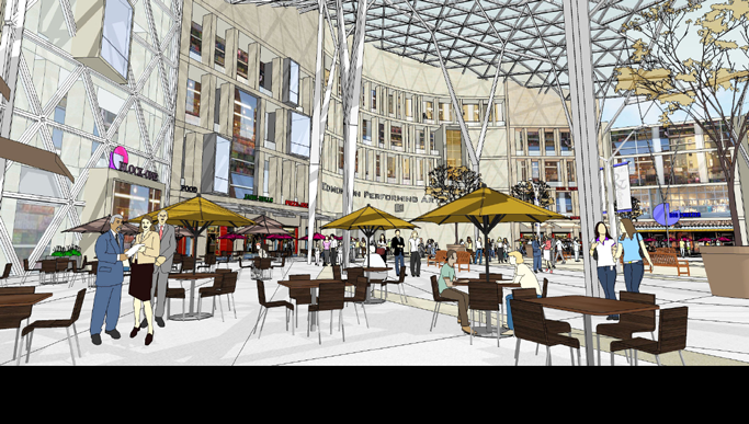 A 2014 artist's rendering of the inside of the Galleria.