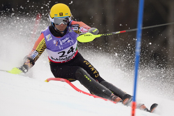 Canada's Michael Janyk skis during the first run of the men's slalom at the 2013 Ski World Championships in Schladming, Austria on February 17, 2013. 
