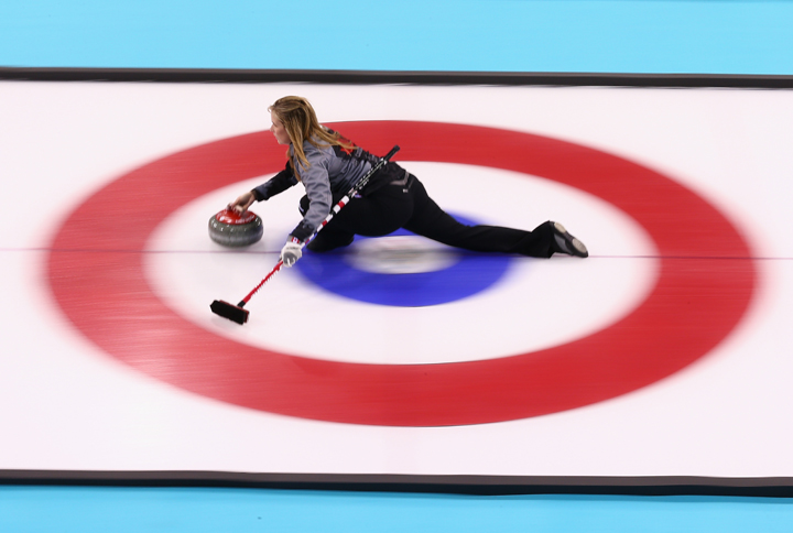 Jennifer Jones of Canada trains at the Ice Cube Curling Centre on Sunday in Sochi, Russia.