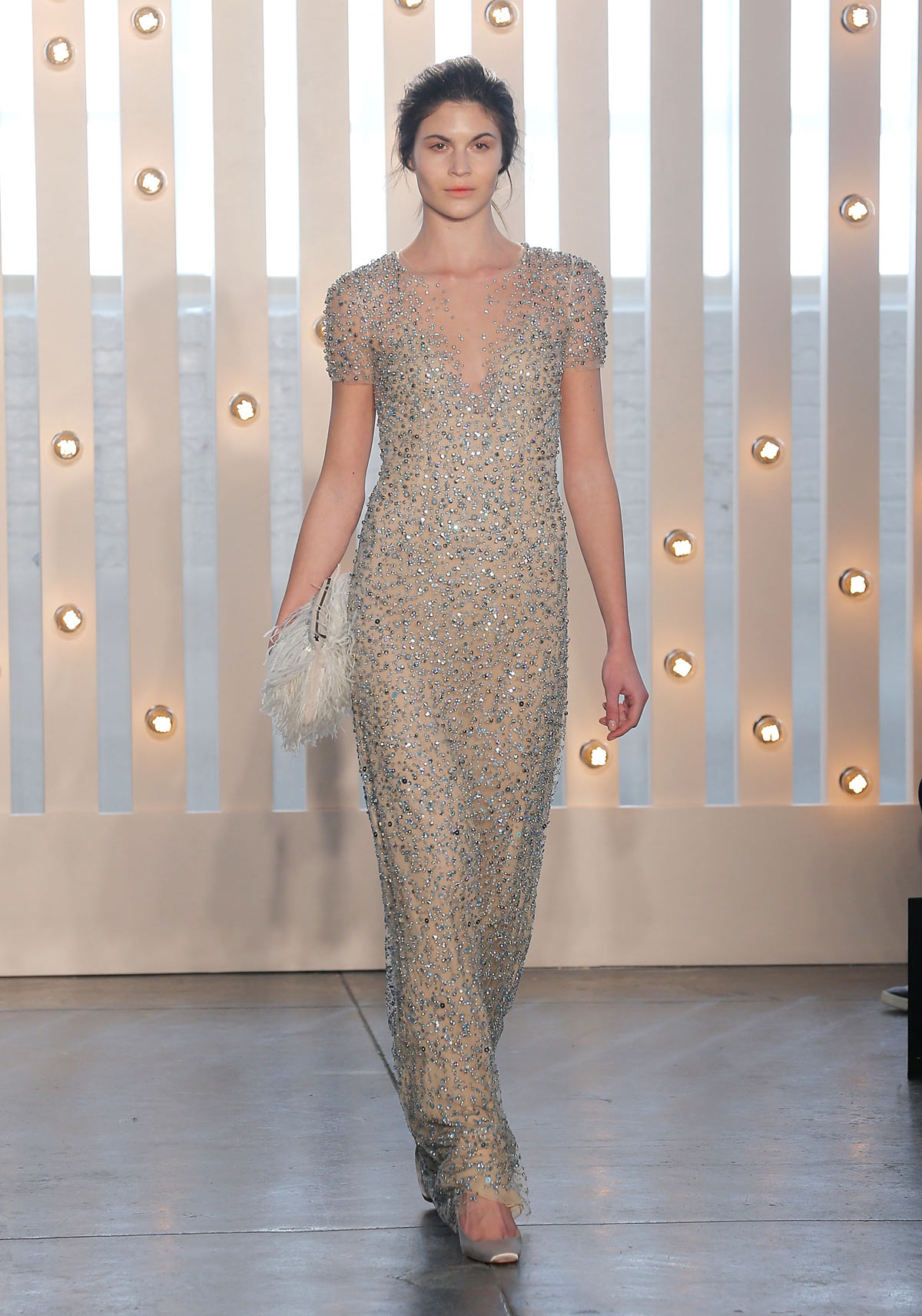 A model walks the runway at the Jenny Packham fashion show during Mercedes-Benz Fashion Week Fall 2014 on February 10, 2014 in New York City.