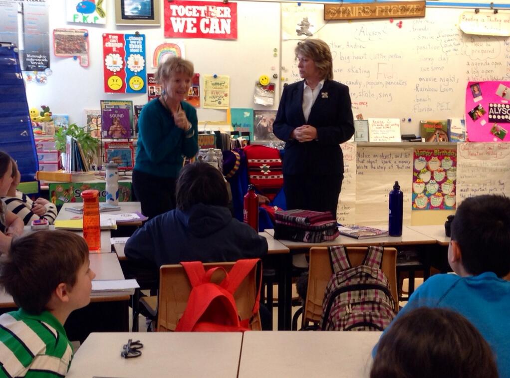 Nova Scotia Labour Minister Kelly Regan meets with students at Bedford South School.