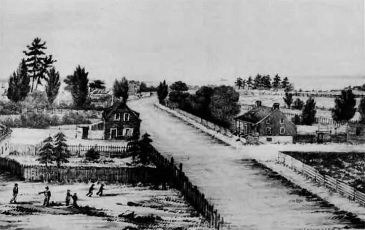 A sketch of Kingston Grammar School on the left when it was called Kingston Grammar School. Dated 1835.