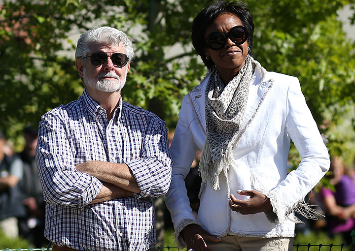 George Lucas and wife Mellody, pictured in June 2013.