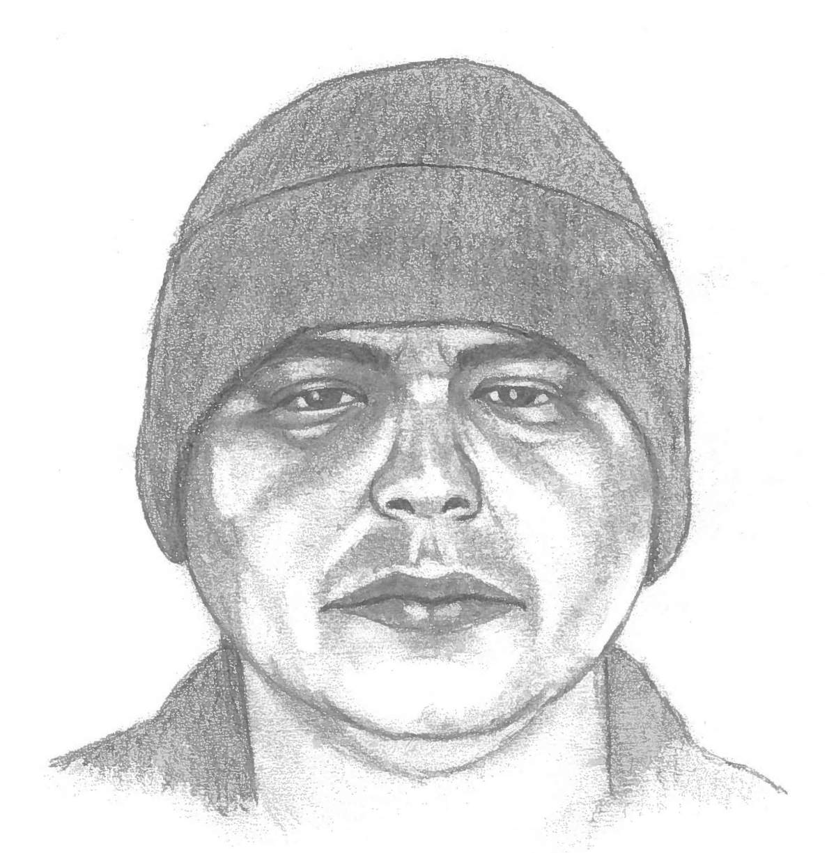 The man was described as Aboriginal or Asian, 40 to 50 years old, and around 5'10" tall, with a medium build. He was clean-shaven, wearing a black toque, a three-quarter-length black jacket, jeans and dark work boots.