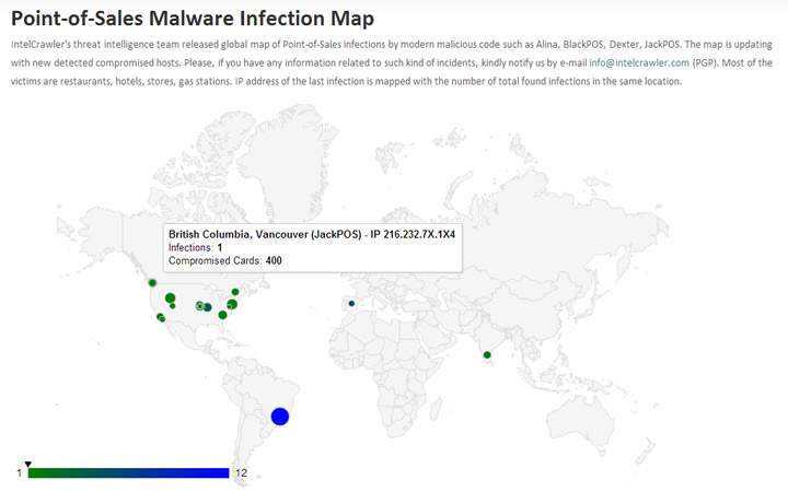 A screenshot of the IntelCrawler’s website shows a map of malware infections.