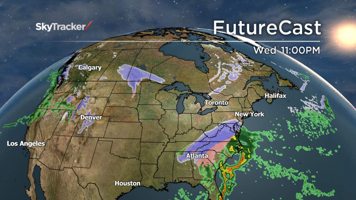 The storm that brought snow, ice, and freezing rain is expected to move up the east coast of the U.S. on Thursday.