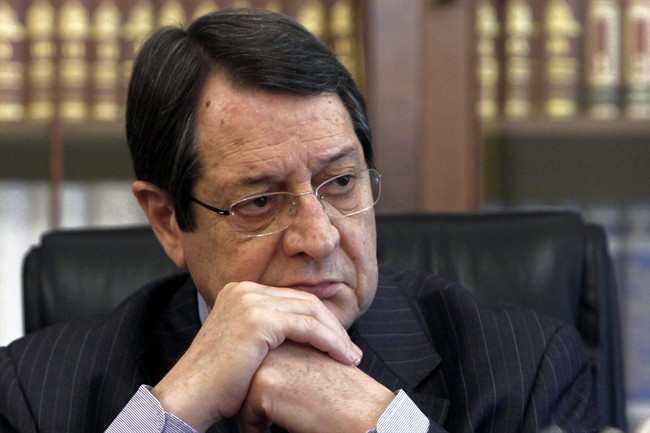 Cyprus' President Nicos Anastasiades listens during an interview with Associated Press at his office in the presidential palace in capital Nicosia, Cyprus, on Monday, Feb. 17, 2014. Cyprus’ president says an agreement reunifying the ethnically-divided island nation would allow energy hungry Turkey to be supplied with newly found Cypriot and Israeli natural gas and would contribute to mending broken-down relations between Ankara and Tel Aviv. (AP Photo/Petros Karadjias).