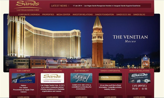 This screen shot provided by the Las Vegas Review Journal shows the Sands web site that was hacked on Monday Feb. 10, 2014. 