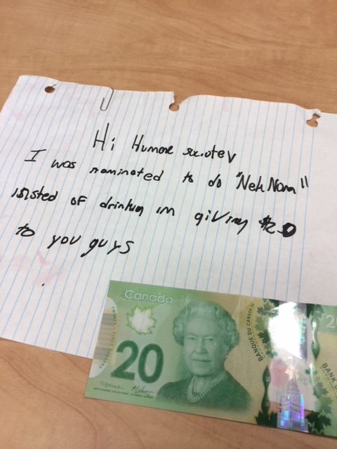 The Cochrane and Area Humane Society found this note, along with a $20 bill, on its doorstep in February, 2014.