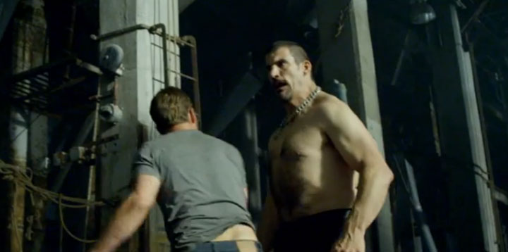 Canadian actor Robert Maillet, right, in a scene with Paul Walker in ‘Brick Mansions.’