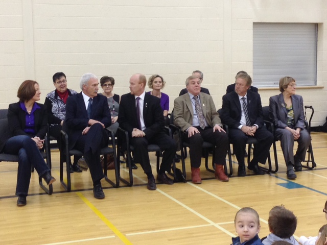Redford addresses assembly at St. Paul's School.