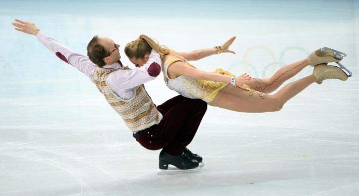 Germany’s Alexander Gazsi and Germany’s Nelli Zhiganshina compete in the Figure Skating Ice Dance Free Dance at the Iceberg Skating Palace during the Sochi Winter Olympics on February 17, 2014. (Jung Yeon-Je/AFP/Getty Images)