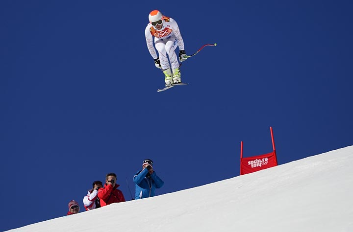 U.S. skier Bode Miller takes part in a Men’s Alpine Skiing Downhill training session at the Rosa Khutor Alpine Center on February 6, 2014, before the start of the Sochi Winter Olympics. (Olivier Morin/AFP/Getty Images)