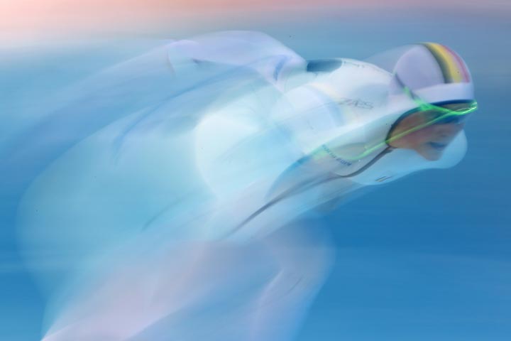 Belgium’s Jelena Peeters competes in the Women’s Speed Skating 3000m at the Adler Arena during the Sochi Winter Olympics on February 9, 2014. (Adrian Dennis/AFP/Getty Images)