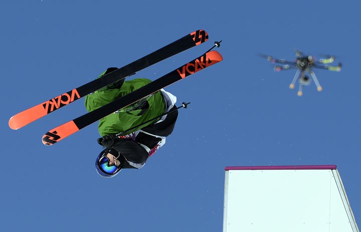 Italy’s Markus Eder competes in the Men’s Freestyle Skiing Slopestyle qualifications at the Rosa Khutor Extreme Park during the Sochi Winter Olympics on February 13, 2014. (Franck Fife/AFP/Getty Images)