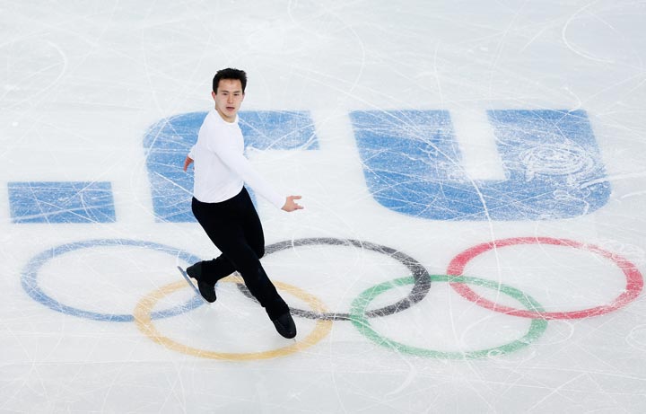 Patrick Chan of Canada practices his routine during Figure Skating training ahead of the Sochi 2014 Winter Olympics at Iceberg Skating Palace on February 3, 2014 in Sochi, Russia.  
