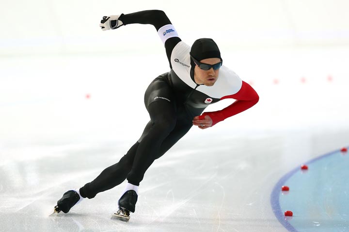 Speed skater Jamie Gregg of Canada skates during a training session ahead of the Sochi 2014 Winter Olympics at Adler Arena Skating Center on February 3, 2014 in Sochi, Russia. (Quinn Rooney/Getty Images)