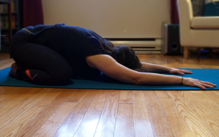 Rhonda Major demonstrating child's pose.