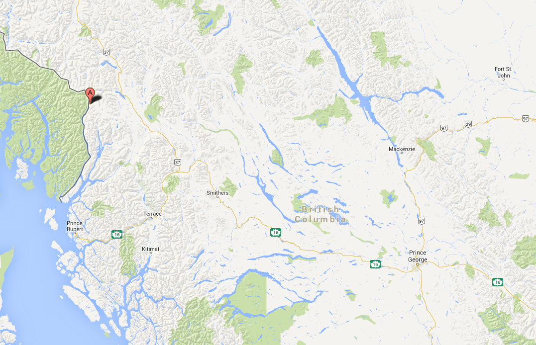 Location of Stewart, which could be without power for up to five days, in relation to the rest of Northern B.C.
