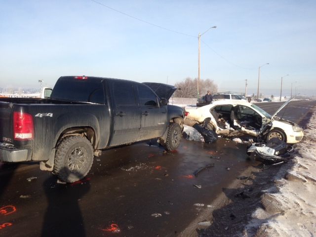 Strathcona County RCMP investigate a serious collision, Thursday, February 20, 2014. 