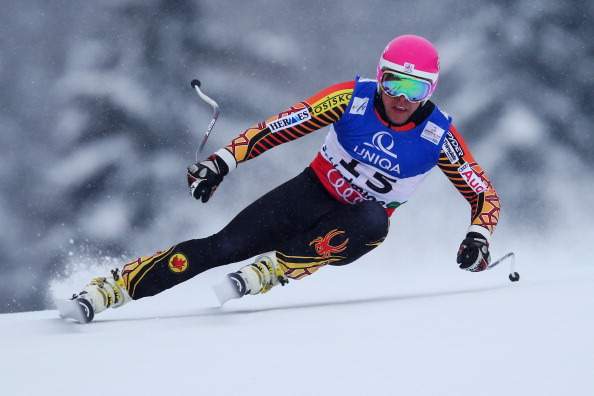 Benjamin Thomsen of Canada skis in the Men's Downhill during the Alpine FIS Ski World Championships on February 9, 2013 in Schladming, Austria. 