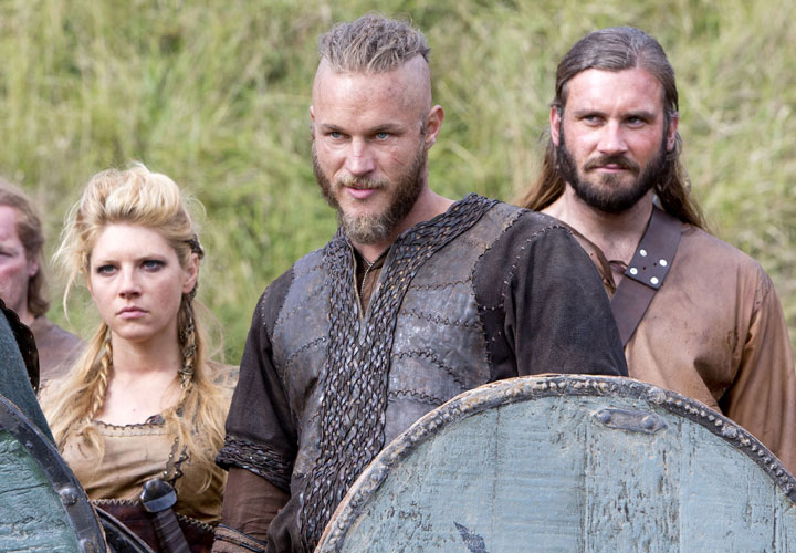 Katheryn Winnick, Travis Fimmel and Clive Standen in a scene from 'Vikings.'.