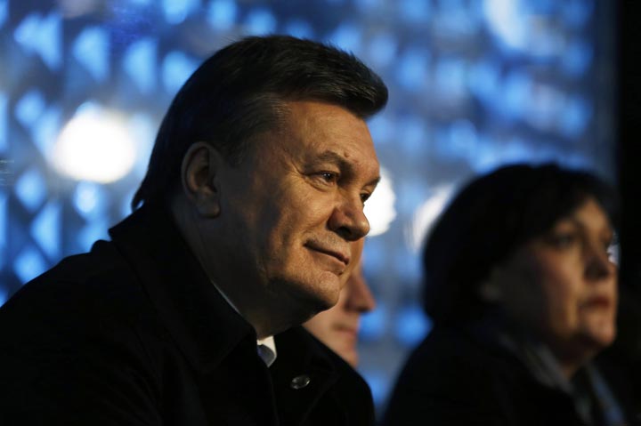 Ukrainian President Viktor Yanukovych watches the opening ceremony of the Sochi 2014 Winter Olympics at the Fisht Olympic Stadium on February 7, 2014 in Sochi, Russia. David Goldman /Getty Images.