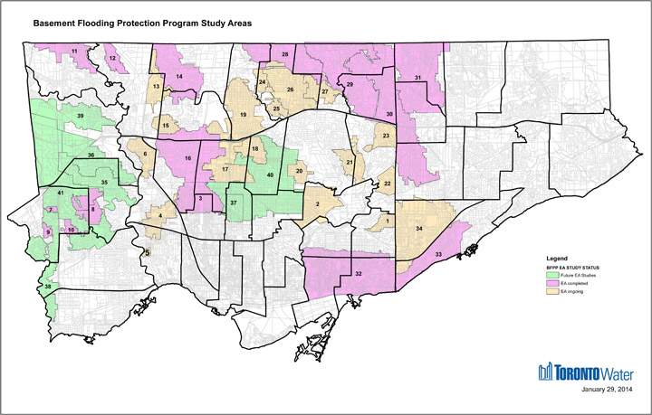 Basement Flooding Protection Program – Priority Study Areas.