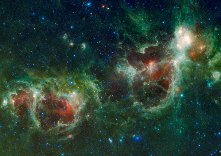 Happy Valentine's Day from space! Here are the Heart and Soul nebulae as taken from NASA's WISE infrared telescope.