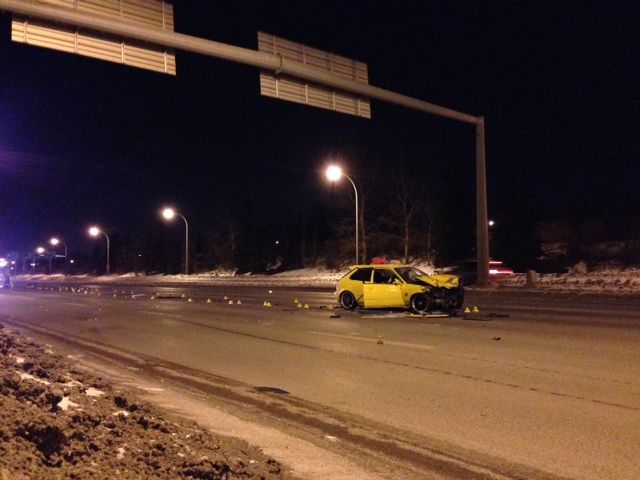 One man is sent to hospital in serious condition follow a collision on Yellowhead Trail, Thursday, February 6, 2014. 