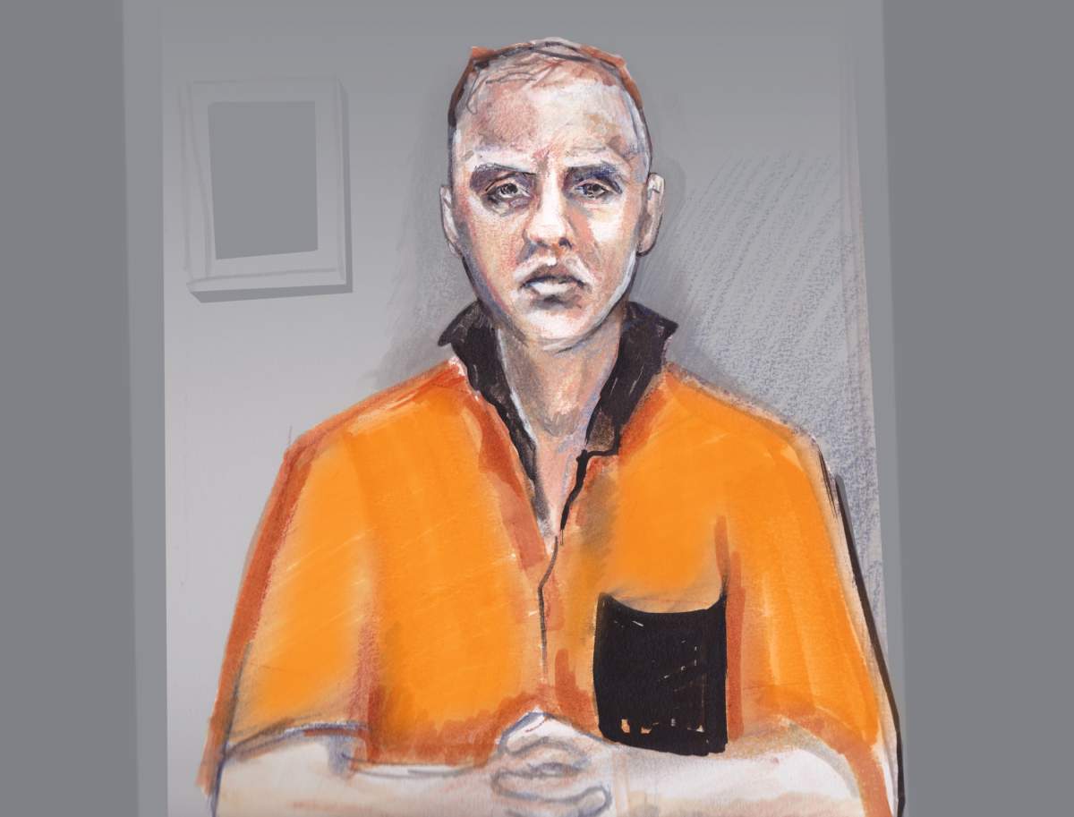 Court sketch of 29-year-old Jayme Pasieka. Edmonton, March 3, 2014.