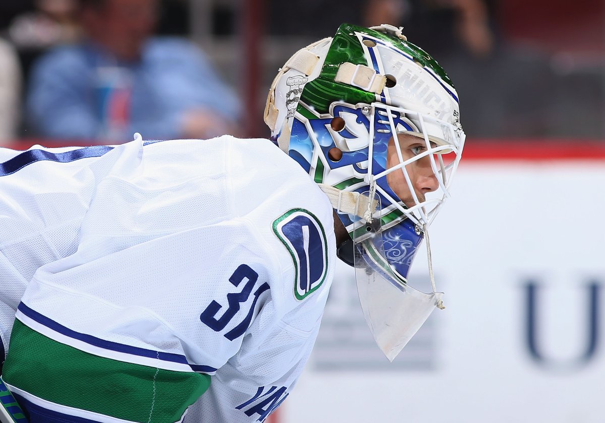Goaltender Eddie Lack #31 of the Vancouver Canucks in action during the NHL game against the Phoenix Coyotes. 
