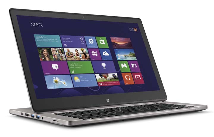 Acer Aspire R7 in Ezel hinge mode covering touchpad for easier touchscreen use