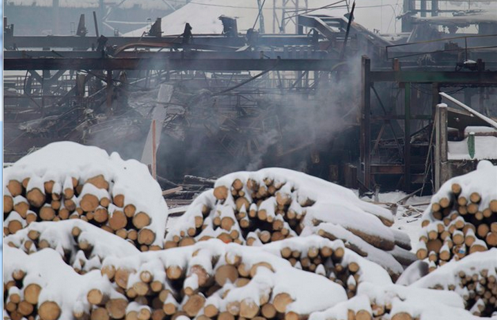 Smoke rises from the Babine Forest Products mill in Burns Lake, B.C. Sunday, Jan. 22, 2012.