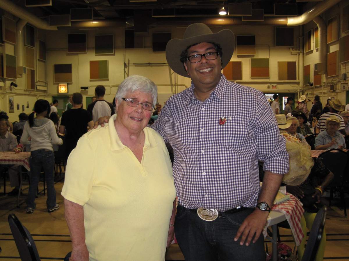 Barb Scott with Mayor Naheed Nenshi at Kerby's Stampede Breakfast 2012.