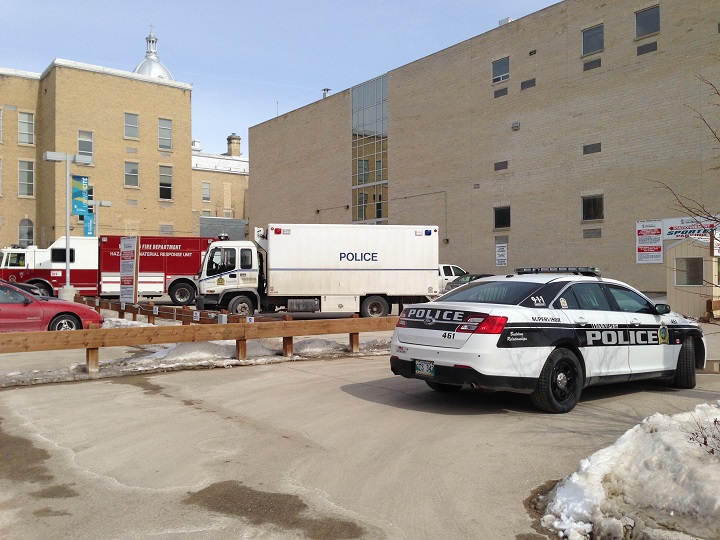 Winnipeg police and fire crews at 200 de la Cathedrale Ave. for report of suspicious package on Wednesday, March 26, 2014.