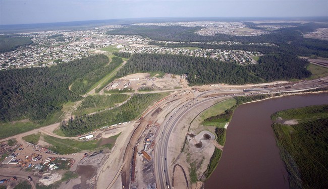 The Athabasca River is seen from a helicopter in Fort McMurray, Alta., Tuesday, July 10, 2012.