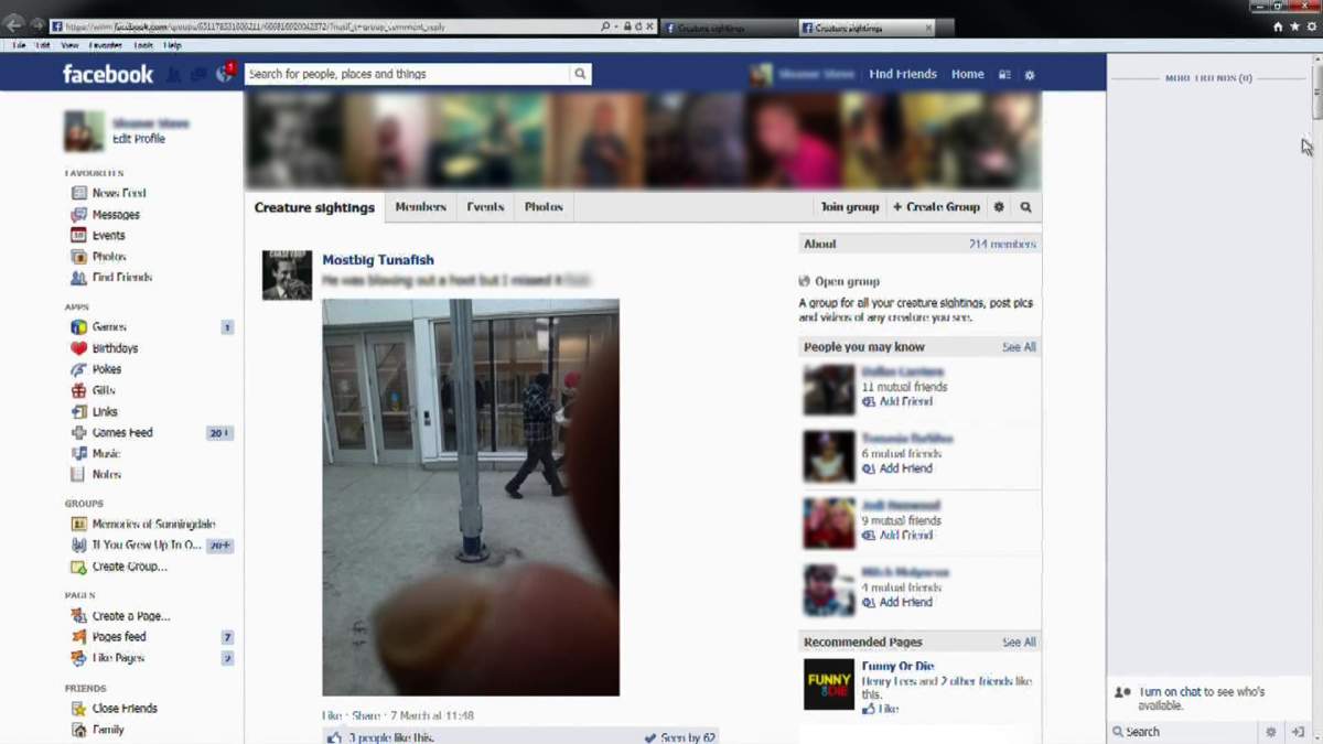 Image of the Facebook page "Creature Sightings", which has since been shut down.