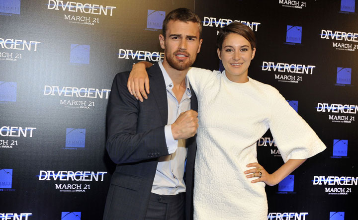 'Divergent' stars Theo James and Shailene Woodley, pictured on March 3, 2014.