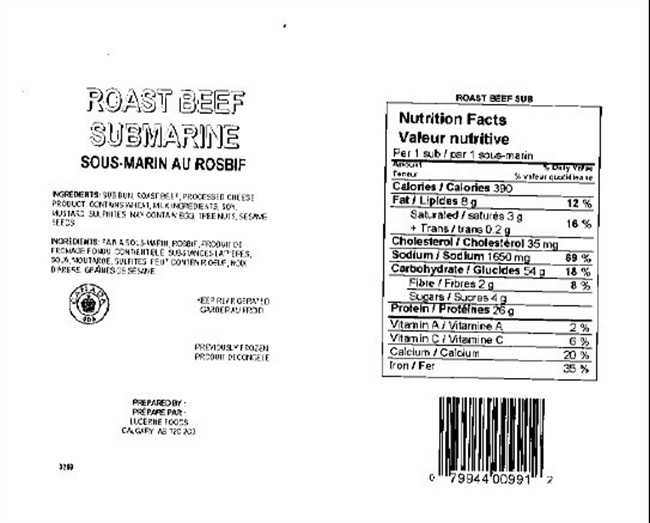 A label of recalled Roast Beef Submarine is show in a handout image. 