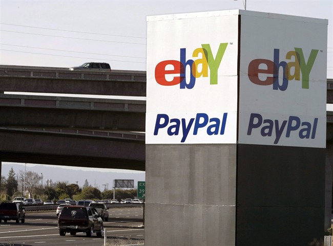 In this Jan. 19, 2011 photo, an eBay/PayPal sign is shown in San Jose, Calif. 