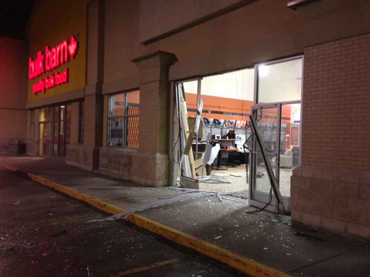 Thieves drove through the front of the Easyhome store on Empress Street near Ellice Avenue early Friday morning.