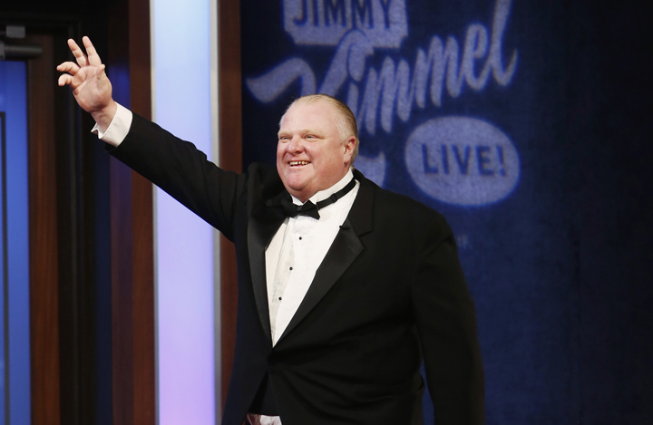In this Sunday, March 2, 2014 photo released by ABC shows Rob Ford on the 9th annual "Jimmy Kimmel Live: After the Oscars" Special on the ABC.