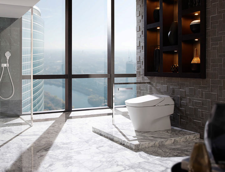 This photo provided by TOTO shows a NEOREST 750H high tech toilet. Toto's top-of-the-line toilet, a tankless wonder with all the gizmos, comes out this fall priced at around $10,000.