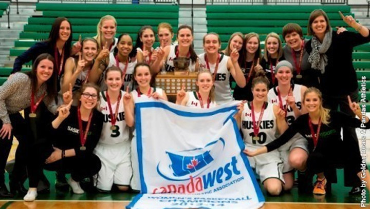 Huskies women’s basketball team coming home as Canada West champions, moving on to nationals.