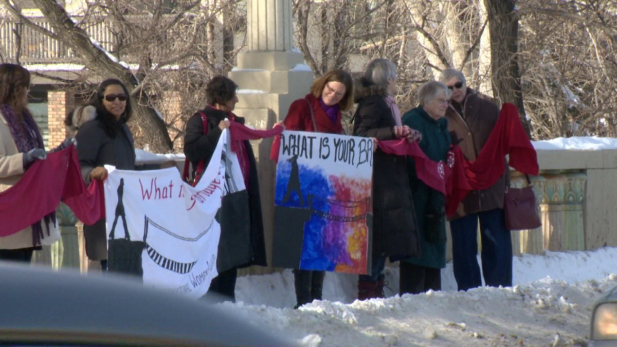 Dozens of women participated in the "Join Me On The Bridge" campaign on the Albert Memorial Bridge this afternoon; one of several International Women's Day events in the province.