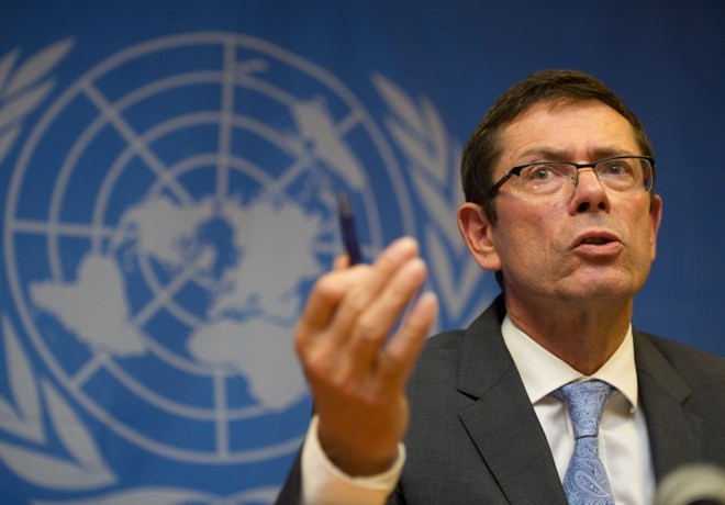 United Nations Assistant Secretary-General for Human Rights Ivan Simonovic, speaks during a press conference at the UN base in Juba, on January 17, 2014. 