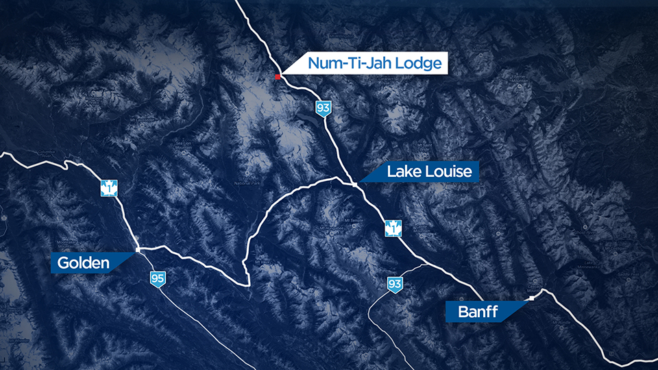 Map showing location of avalanche that buried a Calgary man in Banff National Park.