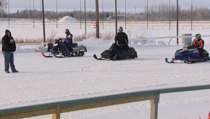 Snowmobile drag racing is taking place this weekend at Marquis Downs.